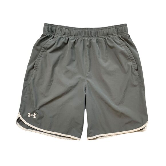 Under Armour Shorts Mens L Large Graphite Grey Woven Loose Fit Drawstring Ringer - Picture 1 of 10